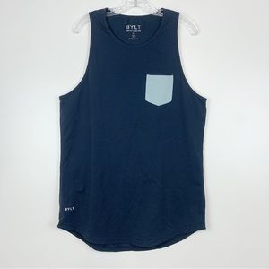 BYLT Mens Lux Drop-Cut Pocket Tank Sleeveless Blue XL